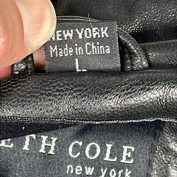 Kenneth Cole Black Leather Full Zip Bomber Jacket Zip Pockets Sz L - Picture 7 of 16